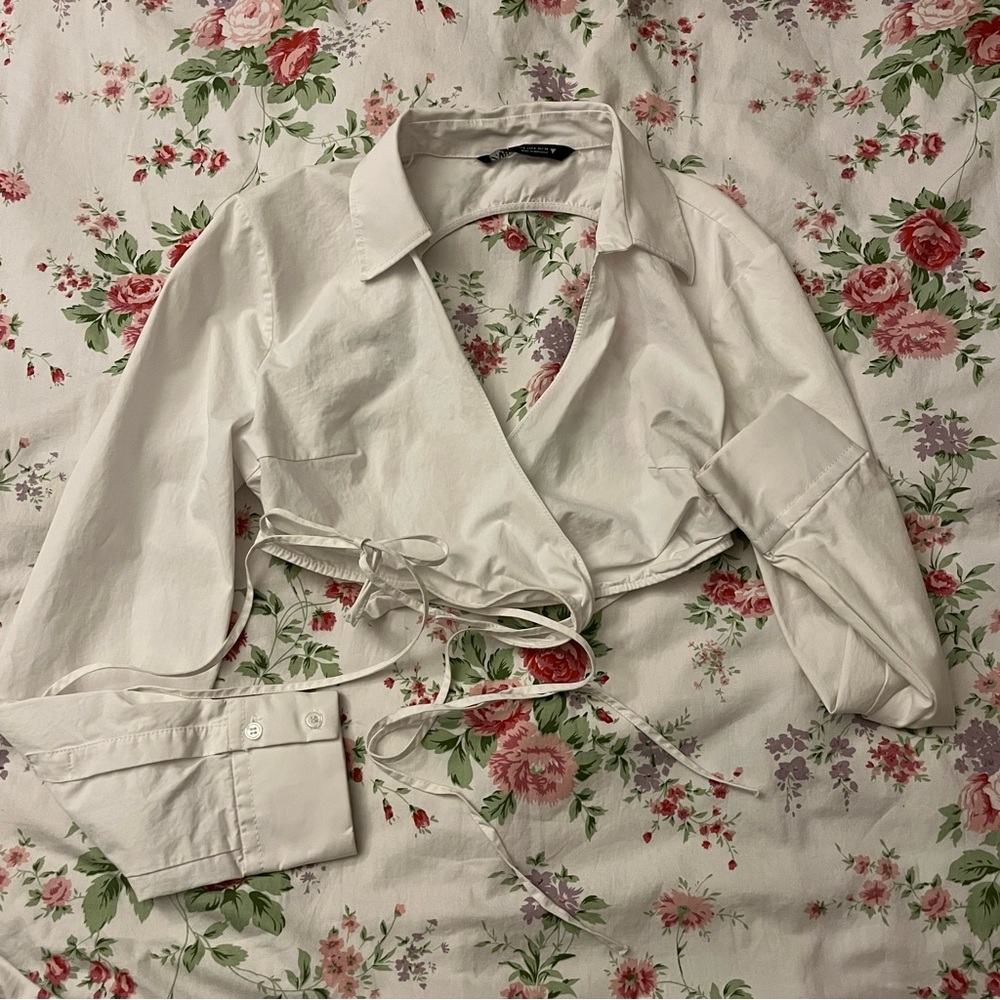 Zara white backless collared wrap top